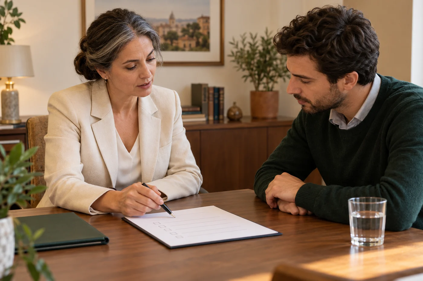 Un professionista e un cliente verificano insieme i documenti.