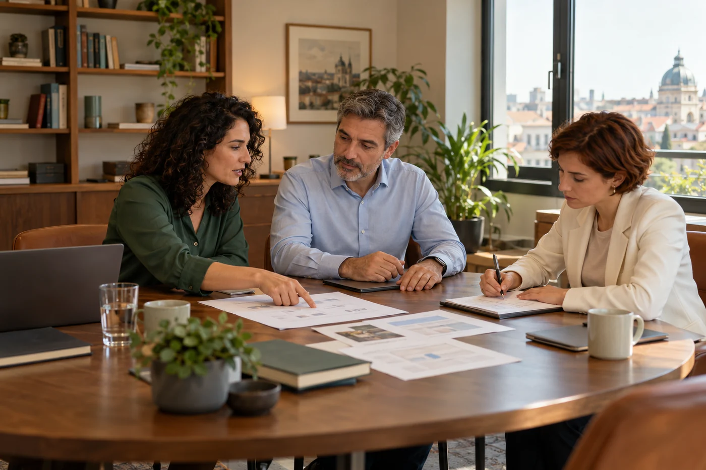 Tre professionisti lavorano insieme a un progetto d'impresa.